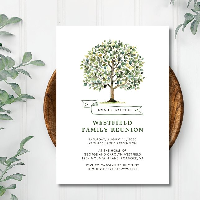 Woodland Watercolor Tree Family Reunion Invitation (Woodland Watercolor Tree Family Reunion Invitation Westfield Example)
