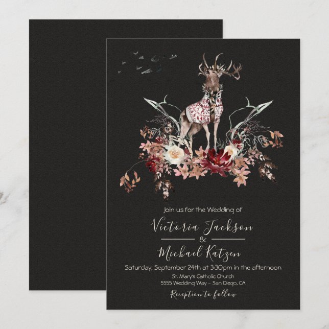 Woodland Watercolor Winter Wedding invitations (Front/Back)