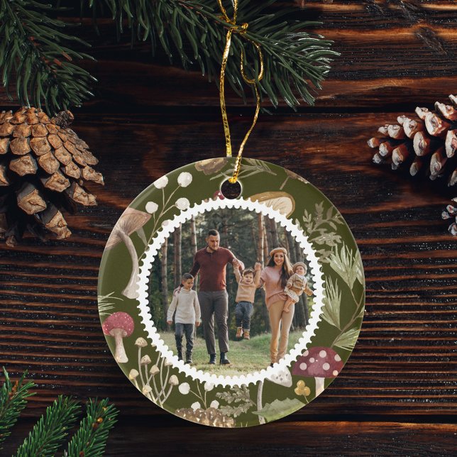 Woodland Watercolor Woodsy Mushrooms Family Photo Ceramic Ornament (Woodland Watercolor Woodsy Mushrooms Family Photo Ceramic Ornament)