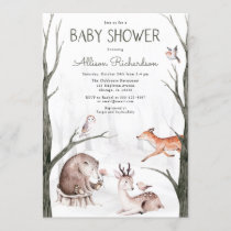Woodland watercolors gender neutral baby shower invitation