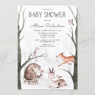 Woodland watercolors gender neutral baby shower invitation