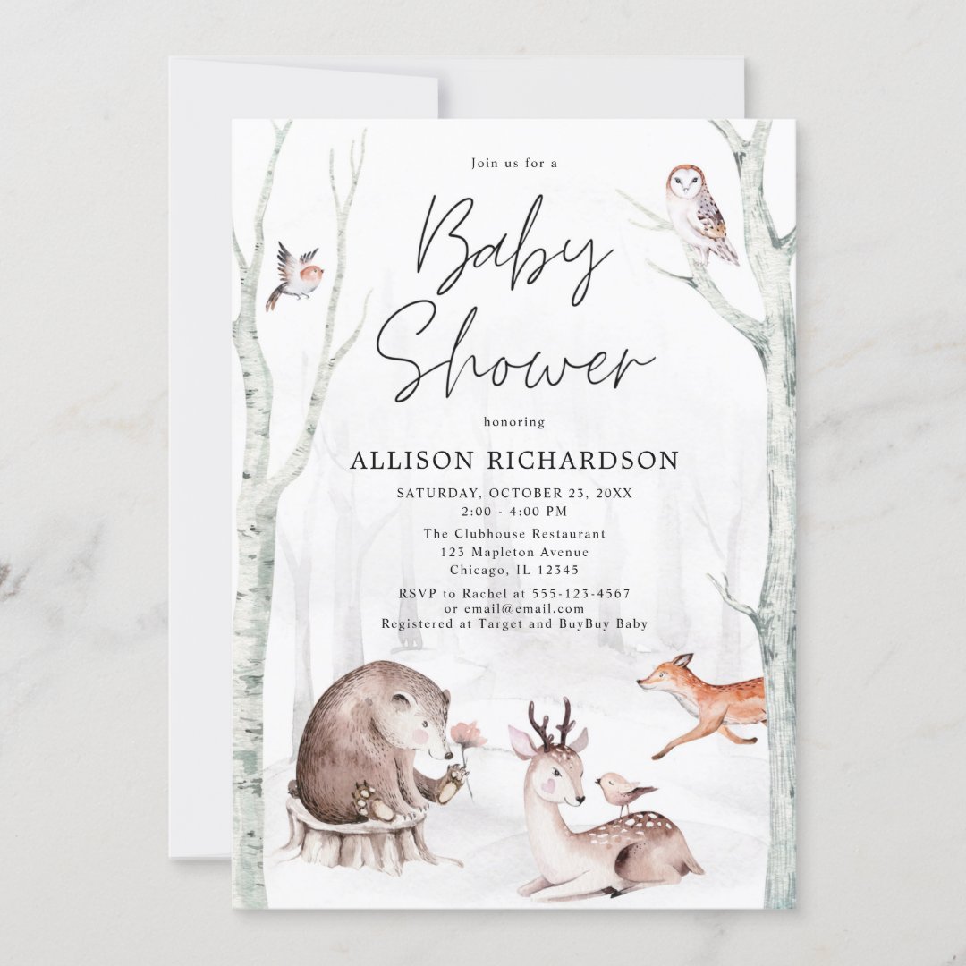 Woodland Watercolors Gender Neutral Baby Shower Invitation Zazzle