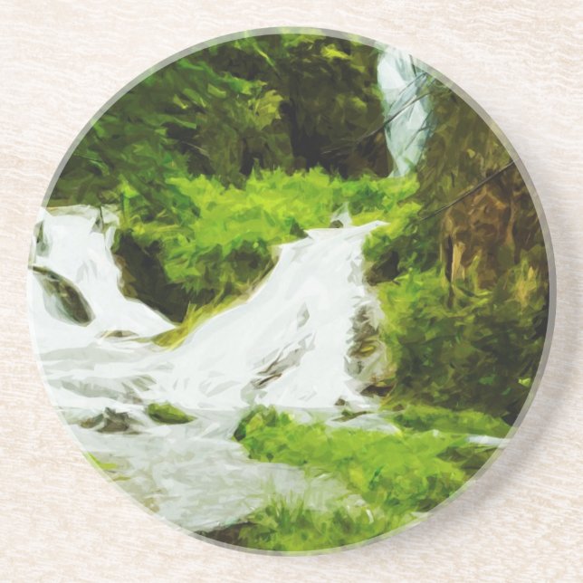 Woodland Waterfall in Summer Abstract Drink Coaster (Front)