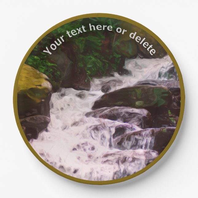 Woodland Waterfall Nature Art Personalized Party   Paper Plates (Front)