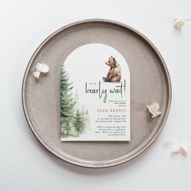 Woodland "We Can Bearly Wait!" Baby Shower Arch Invitation (Creator Uploaded)