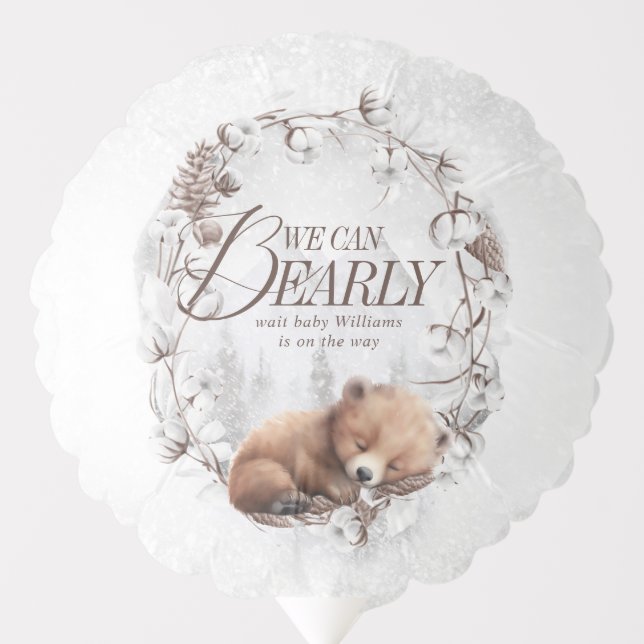 Woodland We Can Bearly Wait Winter Baby Shower Balloon (Front)