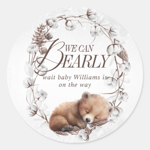 Woodland We Can Bearly Wait Winter Baby Shower Classic Round Sticker