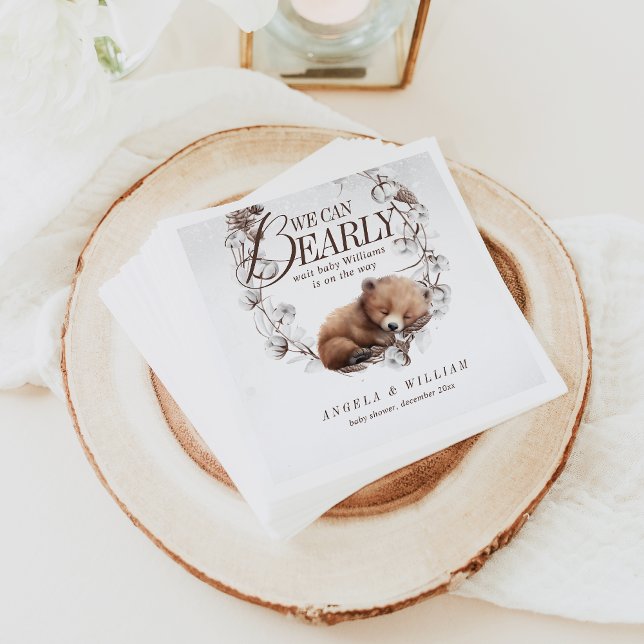 Woodland We Can Bearly Wait Winter Baby Shower Napkins (Creator Uploaded)
