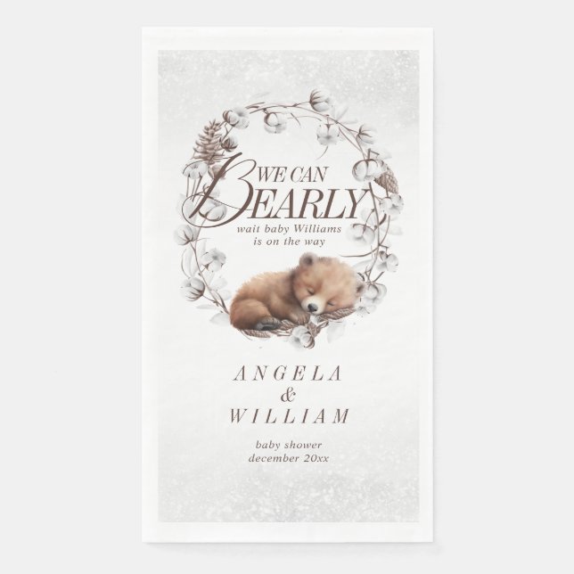 Woodland We Can Bearly Wait Winter Baby Shower Paper Guest Towels (Front)