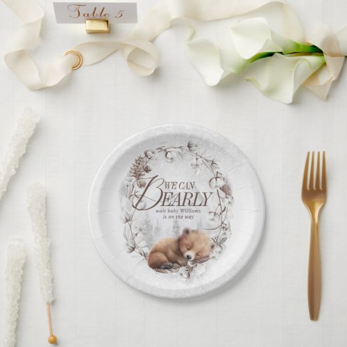 Woodland We Can Bearly Wait Winter Baby Shower Paper Plates