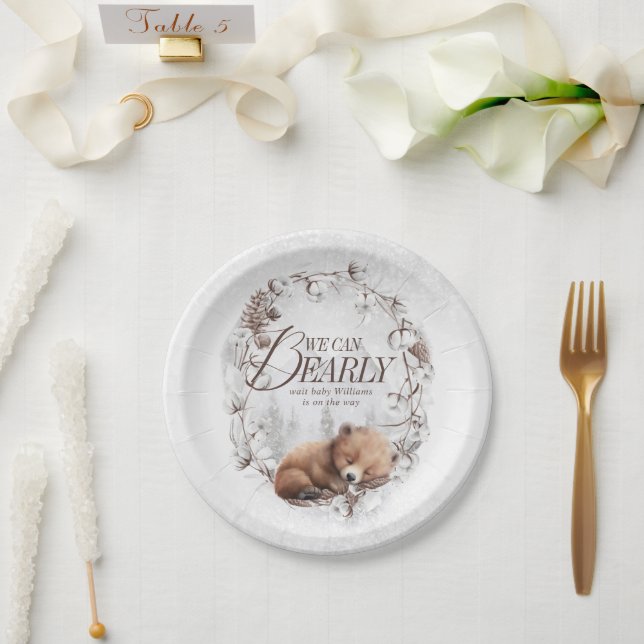Woodland We Can Bearly Wait Winter Baby Shower Paper Plates (Wedding)