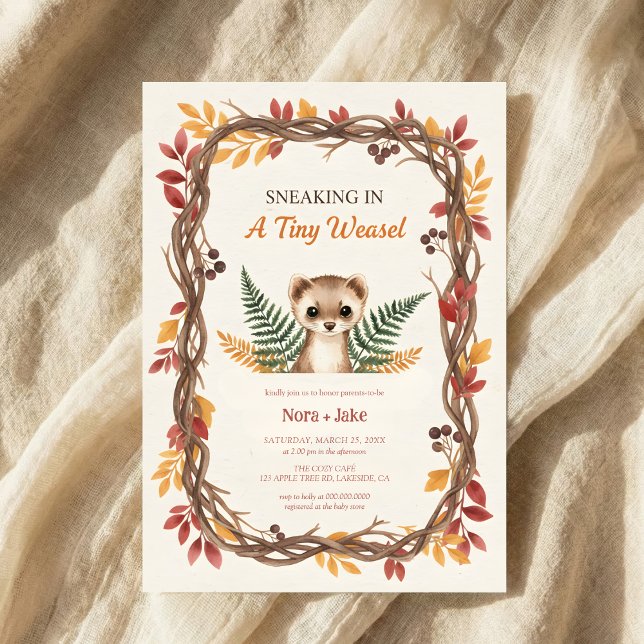 Woodland weasel baby shower invitation (Creator Uploaded)