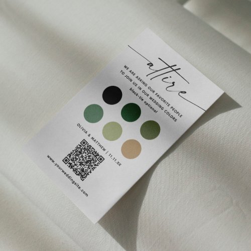 Woodland wedding attire dress code palette  QR Enclosure Card