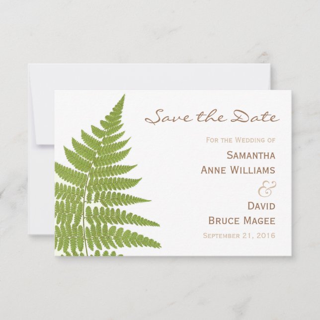 Woodland Wedding Fern Save the Date Card (Front)