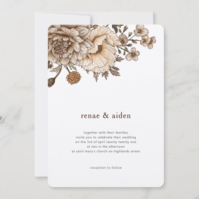 Woodland wedding invite, Boho invitation, Rustic Invitation (Front)