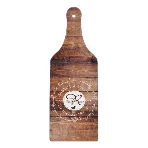 Woodland Wedding Monogram Wood Leaf Wreath Bird Cutting Board