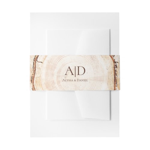 Woodland Wedding tree Bark Monogram Custom Invitation Belly Band