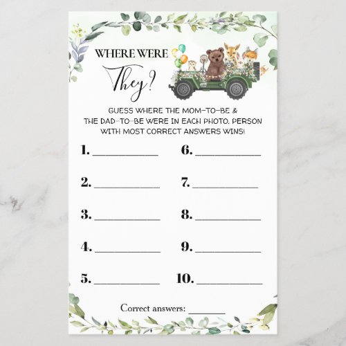 Woodland Where were They Baby Shower Game Card Flyer