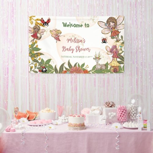 Woodland Whimsical Enchanted Forest Fairy Ladybug Banner