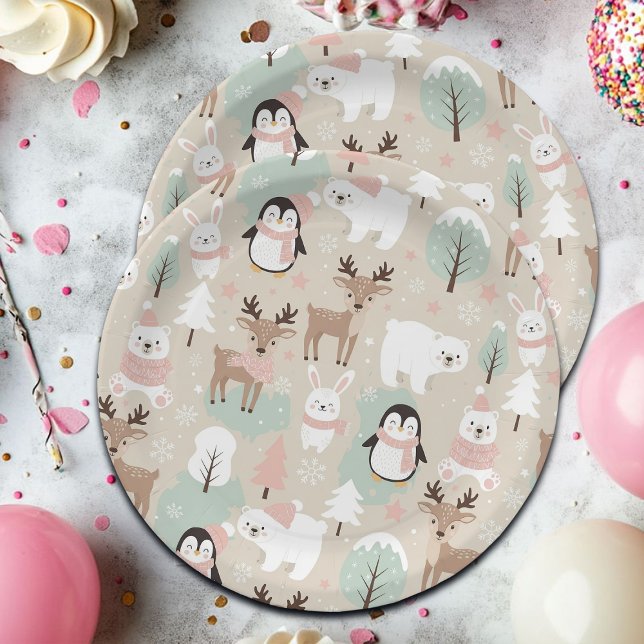 Woodland Whimsical Forest Animals Winter Paper Plates (Creator Uploaded)