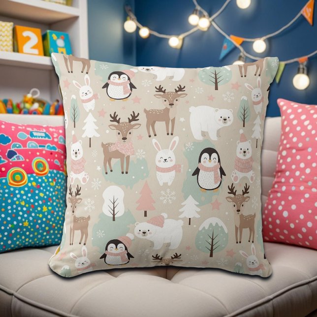 Woodland Whimsical Forest Animals Winter Throw Pillow (Creator Uploaded)