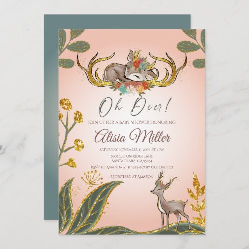 Woodland Whimsical Greenery Forest Animals Deer  Invitation