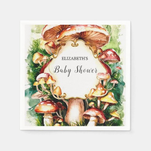 Woodland Whimsical Mushroom Baby Shower Napkins