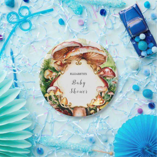 Woodland Whimsical Mushroom Baby Shower Paper Plates (Party)