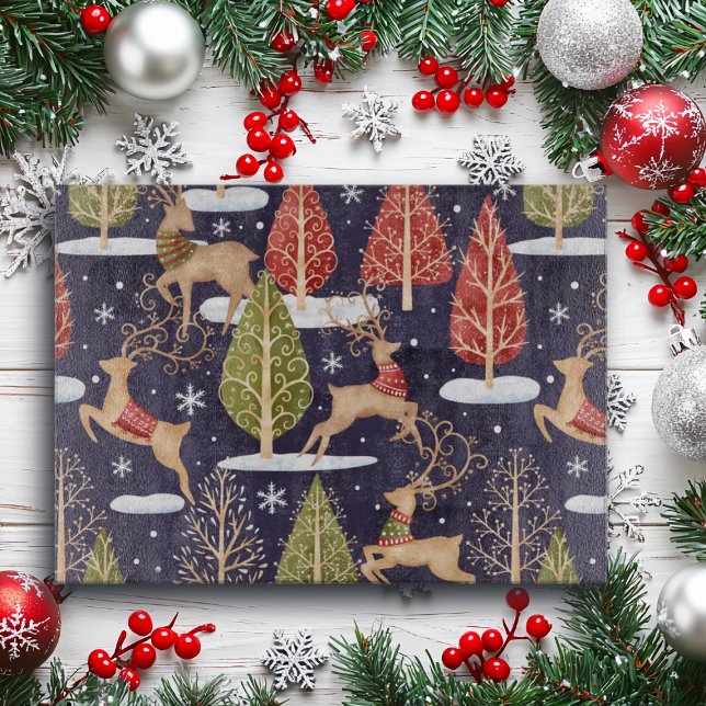 Woodland Whimsical Reindeers Winter Cutting Board (Creator Uploaded)