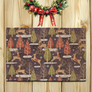 Woodland Whimsical Reindeers Winter Fiber Doormat