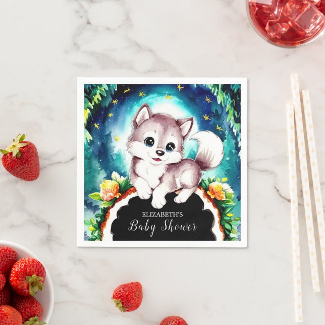 Woodland Whimsical Wolf Baby Shower Napkins (Insitu)