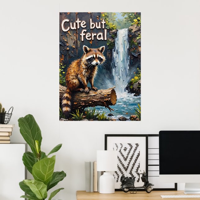 Woodland Whimsy: Raccoon by the Falls Poster (Home Office)