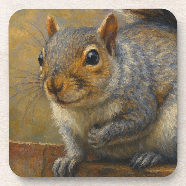 Woodland Whimsy – Realistic Squirrel Portrait Beverage Coaster (Front)