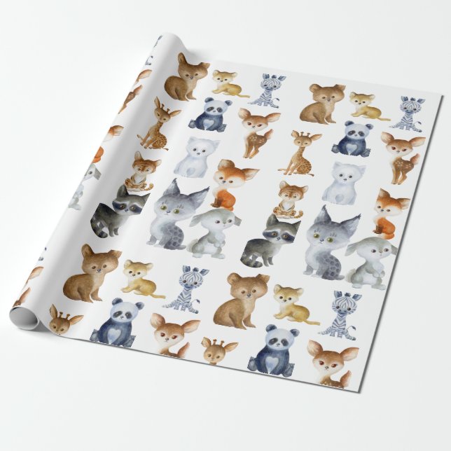 Woodland Whimsy Watercolor Forest Animals Wrapping Wrapping Paper (Unrolled)