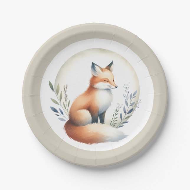 Woodland Whisper- Fox Illustration  Paper Plates (Front)
