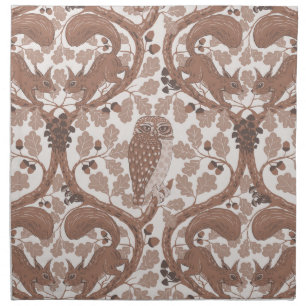 Woodland Whispers/Owls and Squirrels in the Oak/mo Cloth Napkin