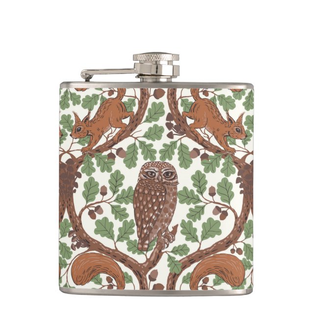 Woodland Whispers/Owls and Squirrels in the Oak/mo Flask (Front)