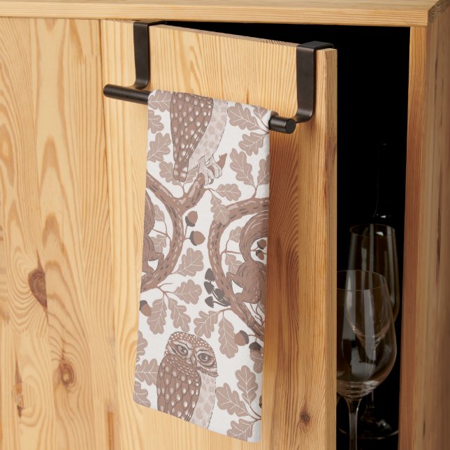 Woodland Whispers/Owls and Squirrels in the Oak/mo Kitchen Towel (Thirds Fold)