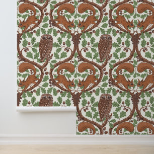 Woodland Whispers/Owls and Squirrels in the Oak/mo Wallpaper