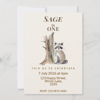 Woodland Whispers Raccoon Birthday Invitation