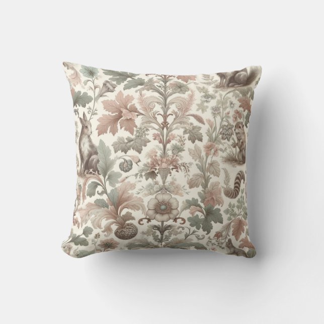 Woodland Whispers: Victorian Nature Elegance Throw Pillow (Front)