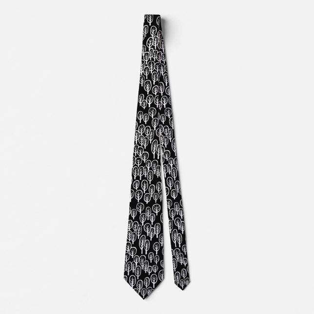 Woodland White on Black Neck Tie (Front)