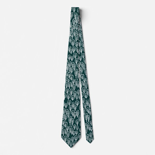 Woodland White on Dark Teal Green Neck Tie (Front)