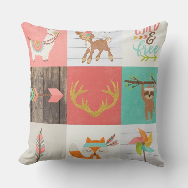 WOODLAND - wild and free Throw Pillow (Front)