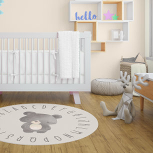 Woodland Wild Animal Baby Bear ABC Nursery Rug