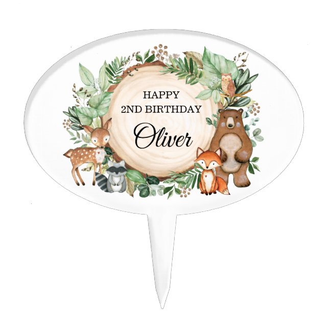 Woodland Wild Animals Happy Birthday Kids Cake Topper (Front)
