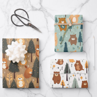 Woodland Wild Bears Wrapping Paper Sheets