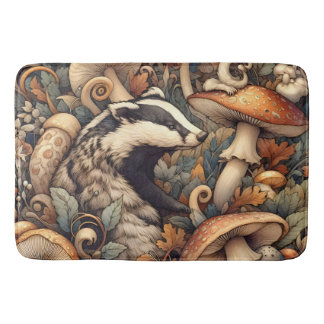 Woodland Wild Mushrooms Badger Rustic Natural Bath Mat