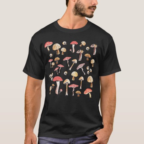 Woodland Wild Mushrooms Hand_Drawn Nature Outdoors T_Shirt