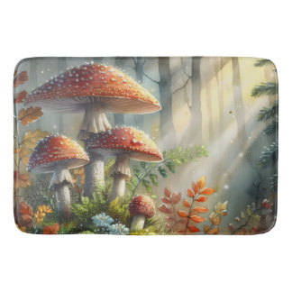 Woodland Wild Mushrooms Magical Forest Sunlight Bath Mat